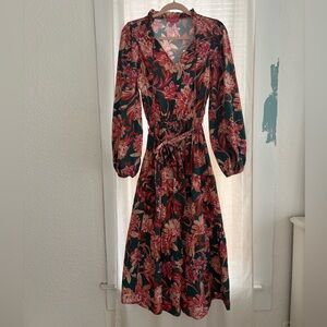 Flying Tomato Floral Maxi Dress; Long Sleeve Tiered Ruffled; 100% Cotton